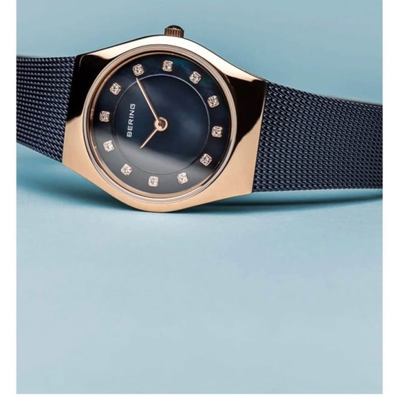 Bering Classic Polished Rose Gold & Navy Blue Women\'s Watch NEW main image 5